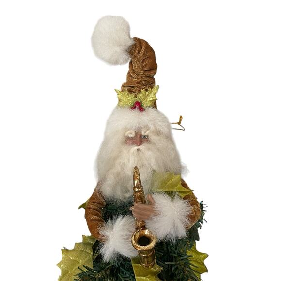 Department 56 Whimsical Christmas Tree Santa Claus Woodsy Elf Saxophone Rare 14" - Picture 3 of 14